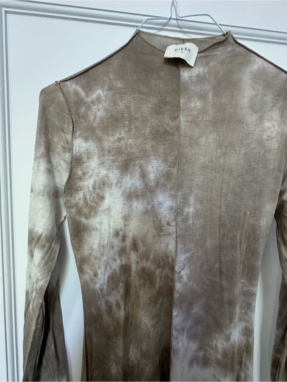 DISSH Long Sleeve Tie-Dye Maxi Dress in Taupe and Cream - Picture 3 of 4